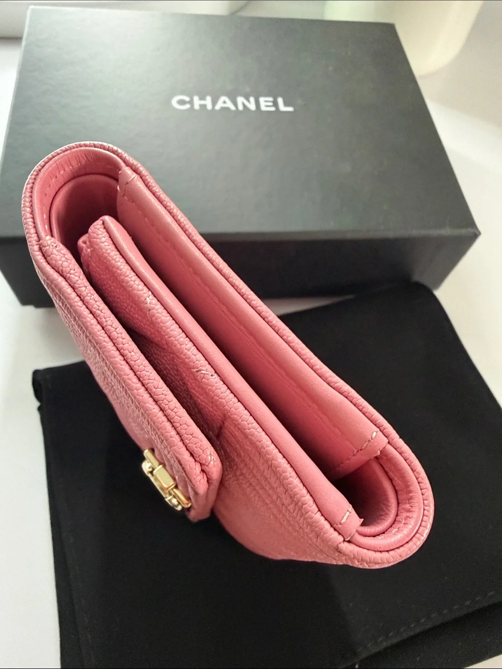 CHANEL Pink Quilted Leather Wallet w